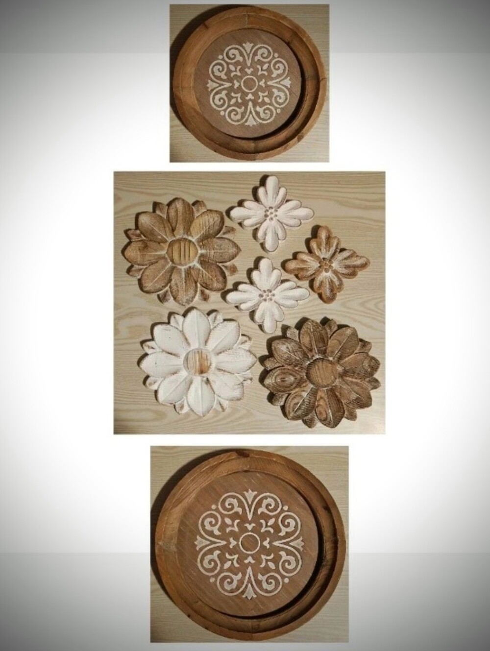 Rustic/Distressed Wooden Floral Wall-Art Decor Set Of 8